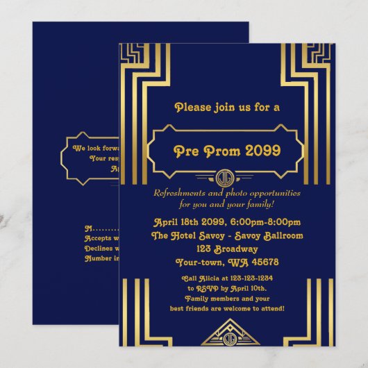 Pre-Prom uitnodiging, Pre Prom, Quinceanera, Zesti Kaart (Voorkant / Achterkant)