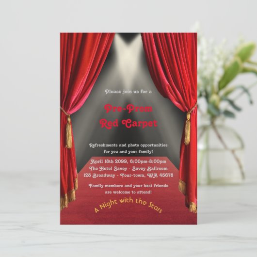 Pre-prom-uitnodiging, pre-prom,rood-tapijt,15th,16 kaart (Staand voorkant)