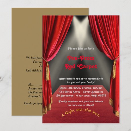 Pre-prom-uitnodiging, pre-prom,rood-tapijt,15th,16 kaart (Voorkant / Achterkant)