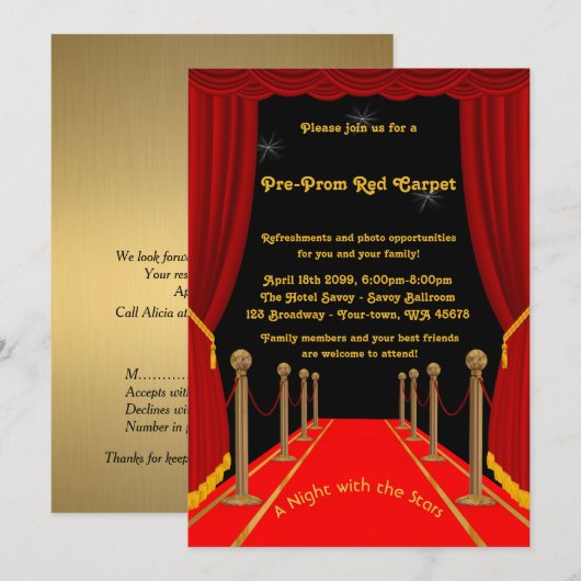 Pre-prom-uitnodiging, pre-prom,rood-tapijt,15th,16 kaart (Voorkant / Achterkant)