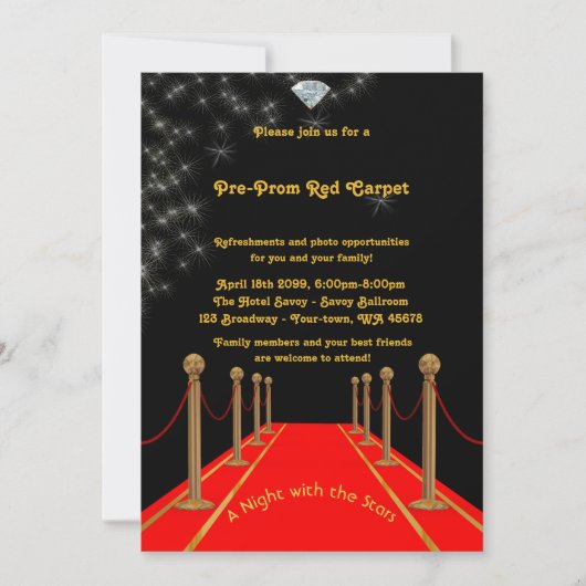 Pre-prom-uitnodiging, pre-prom,rood-tapijt,15th,16 kaart (Voorkant)