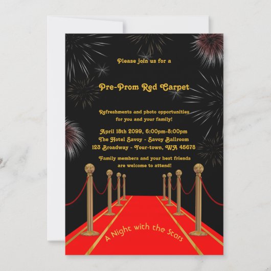 Pre-prom-uitnodiging, pre-prom,rood-tapijt,15th,16 kaart (Voorkant)