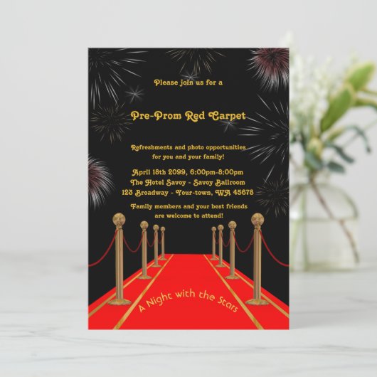 Pre-prom-uitnodiging, pre-prom,rood-tapijt,15th,16 kaart (Staand voorkant)