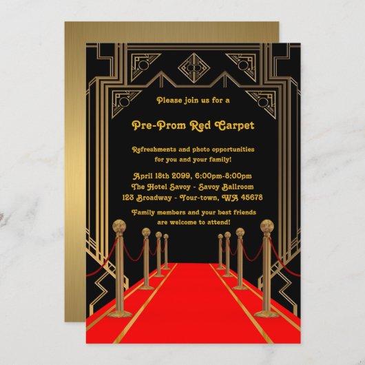 Pre-prom-uitnodiging, pre-prom,rood-tapijt,15th,16 kaart (Voorkant / Achterkant)