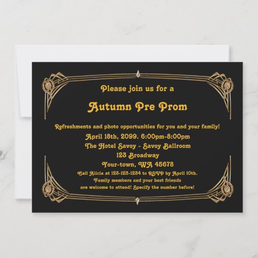 Pre-Prom uitnodiging, Quinceanera, Gatsby V3 Kaart (Achterkant)