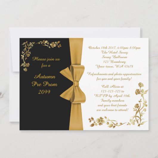 Pre-prom-uitnodiging, wit- en zwart-RSVP inclusief Kaart (Voorkant)