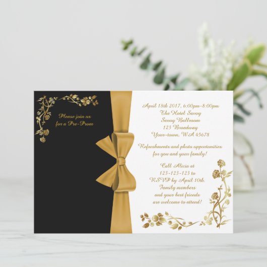Pre-prom uitnodiging, wit-&-zwart, inbegrepen RSVP Kaart (Staand voorkant)