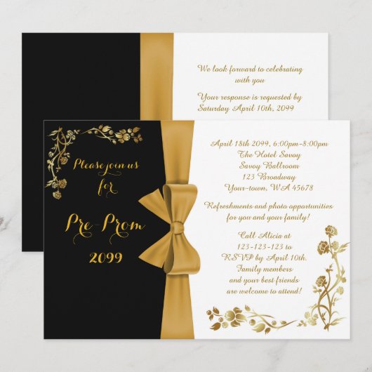Pre-prom uitnodiging, wit-&-zwart, inbegrepen RSVP Kaart (Voorkant / Achterkant)