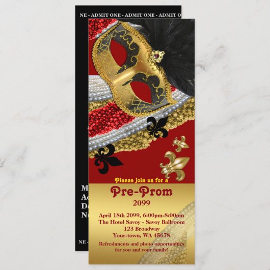 Pre-prom Uitnodigingstak, Pre-prom, maskerade Kaart (Voorkant / Achterkant)
