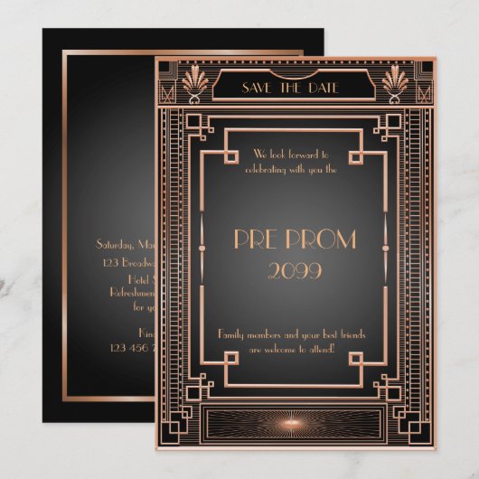 Pre PromJunior, geweldig, Gold, zwart Save The Date (Voorkant / Achterkant)