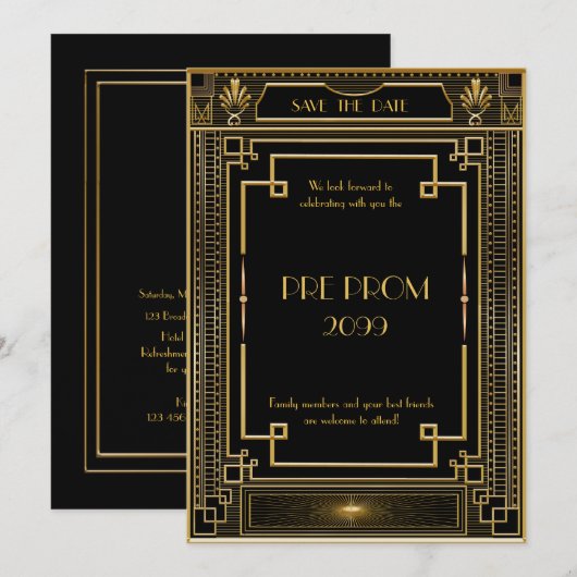 Pre PromJunior, geweldig, Gold, zwart Save The Date (Voorkant / Achterkant)