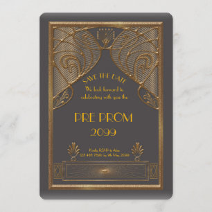 Pre PromJunior, Great Gatsby, Gold, grijs Save The Date