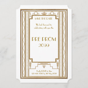 Pre PromJunior, Great Gatsby, Gold, White Save The Date