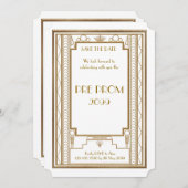Pre PromJunior, Great Gatsby, Gold, White Save The Date (Voorkant / Achterkant)