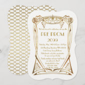 Pre PromJunior, Great Gatsby, Gold, wit, haakje Save The Date (Voorkant / Achterkant)
