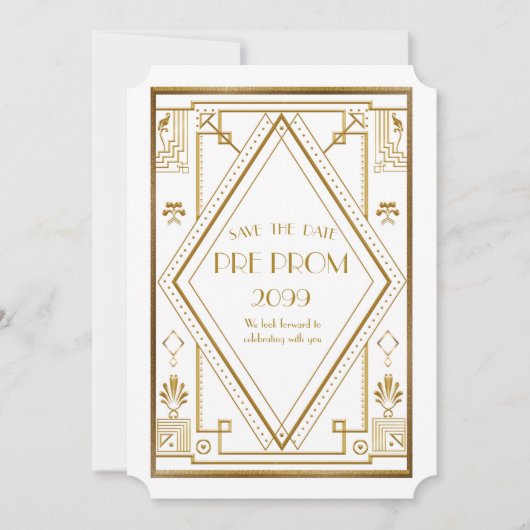 Pre PromJunior, Great Gatsby, Gold, wit Save The Date (Voorkant)