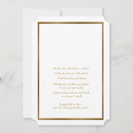 Pre PromJunior, Great Gatsby, Gold, wit Save The Date (Achterkant)