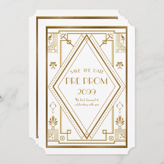 Pre PromJunior, Great Gatsby, Gold, wit Save The Date (Voorkant / Achterkant)