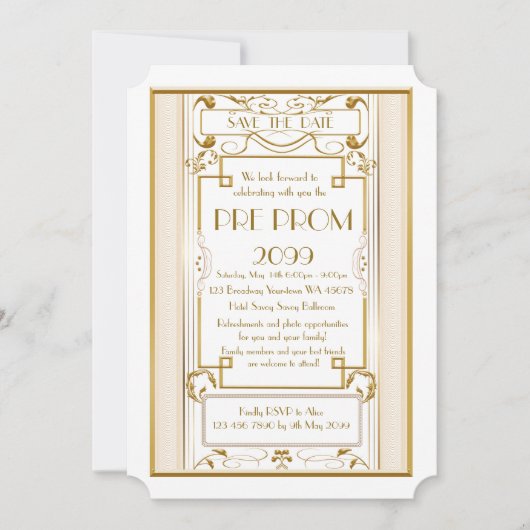 Pre PromJunior, Great Gatsby, Gold, wit Save The Date (Voorkant)