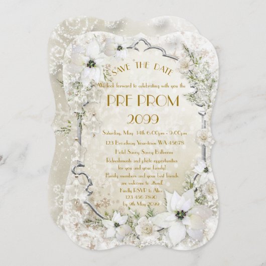 Pre PromJunior, Great Gatsby, Gold, zilver, haakje Save The Date (Voorkant / Achterkant)