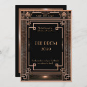 Pre PromJunior, Great Gatsby, Gold, zwart Save The Date (Voorkant / Achterkant)