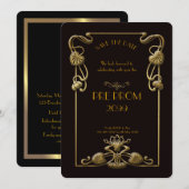 Pre PromJunior, Great Gatsby, Gold, zwart Save The Date (Voorkant / Achterkant)