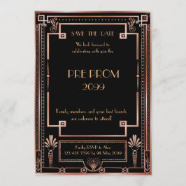 Pre PromJunior, Great Gatsby, roze goud, zwart Save The Date