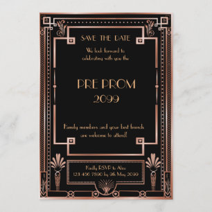 Pre PromJunior, Great Gatsby, roze goud, zwart Save The Date