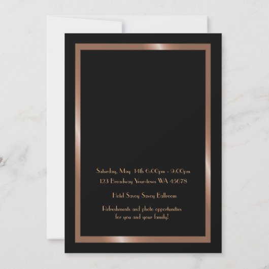 Pre PromJunior, Great Gatsby, roze goud, zwart Save The Date (Achterkant)