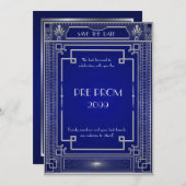 Pre PromJunior, Great Gatsby, Silver, marine Save The Date (Voorkant / Achterkant)
