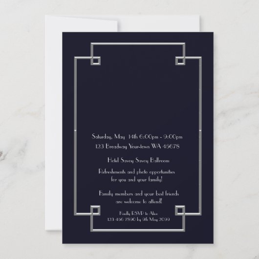Pre PromJunior, Great Gatsby, Silver, Navy Save The Date (Achterkant)