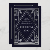 Pre PromJunior, Great Gatsby, Silver, Navy Save The Date (Voorkant / Achterkant)