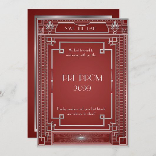 Pre PromJunior, Great Gatsby, Silver, red Save The Date (Voorkant / Achterkant)