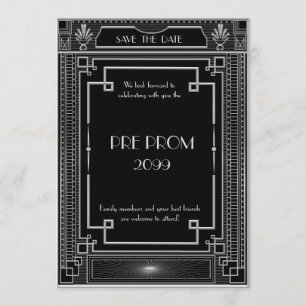 Pre PromJunior, Great Gatsby, Silver, zwart Save The Date