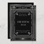 Pre PromJunior, Great Gatsby, Silver, zwart Save The Date (Voorkant / Achterkant)