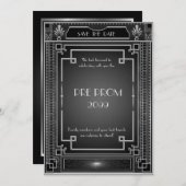 Pre PromJunior, Great Gatsby, Silver, zwart Save The Date (Voorkant / Achterkant)