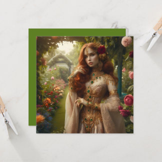 Pre-Raphaeltie gilded woman 2 in garden Kaart