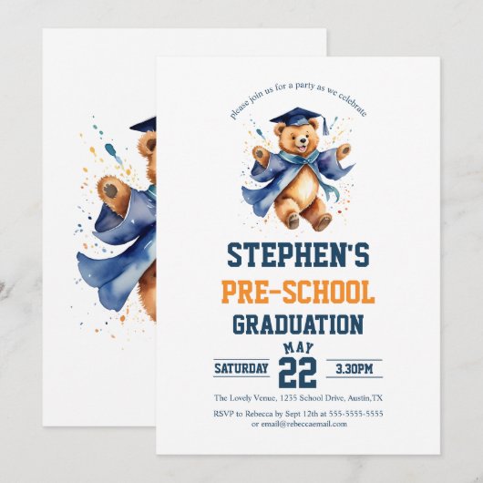 Pre School afstudeerfeest Schattige Teddy Bear Kaart (Voorkant / Achterkant)