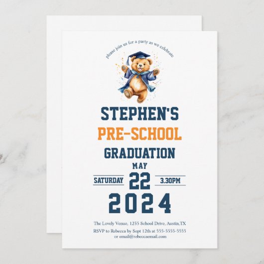 Pre School afstudeerfeest Schattige Teddy Bear Kaart (Voorkant / Achterkant)