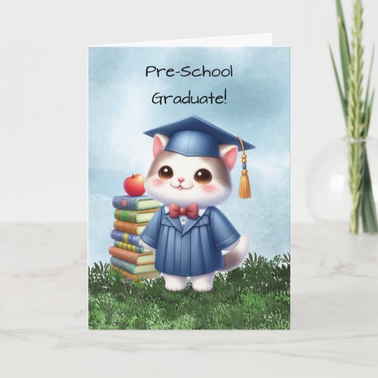 Pre-school Afstuderen Meisje Kat Gefeliciteerd Kaart (Voorkant)