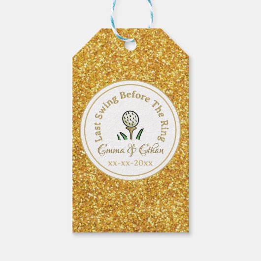Pre-Wedding Golf Party Weekend Wit Goud Glitter Cadeaulabel (Voorkant)