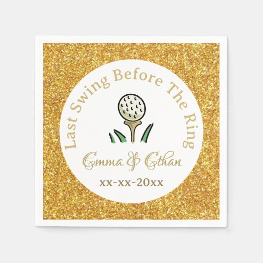 Pre-Wedding Golf Party Weekend Wit Goud Glitter Servet (Voorkant)