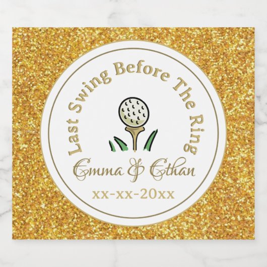 Pre-Wedding Golf Party Weekend Wit Goud Glitter Sparkling Wijnetiket (Enkel label)