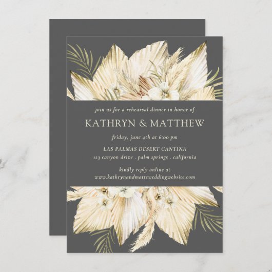 Pre-Wedding Pampas Grass Boho repetitie diner Kaart (Voorkant / Achterkant)