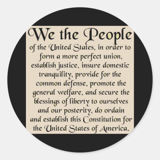 Preambule bij de Grondwet van de Verenigde Staten Ronde Sticker (Voorkant)