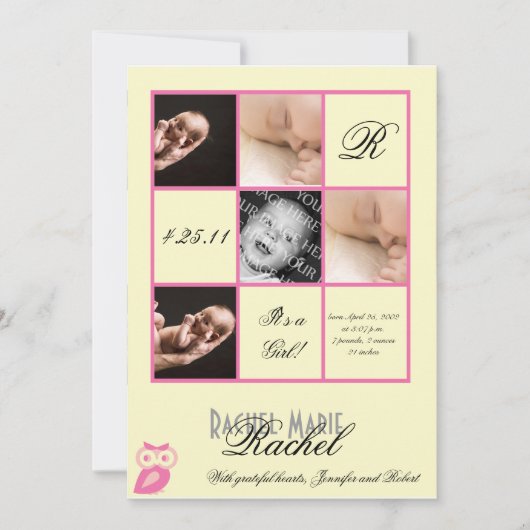 Precieuze vierkantjes in Roze Foto-aankondiging Aankondiging (Voorkant)