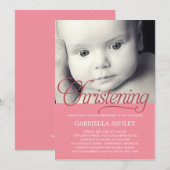 Preciezer script Foto Christening Uitnodiging - Ro (Voorkant / Achterkant)