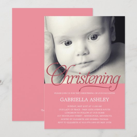 Preciezer script Foto Christening Uitnodiging - Ro (Voorkant / Achterkant)