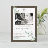 Precious Aqua Cherry Blossom Baptism Invitation Kaart (Staand voorkant)