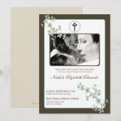 Precious Aqua Cherry Blossom Baptism Invitation Kaart (Voorkant / Achterkant)